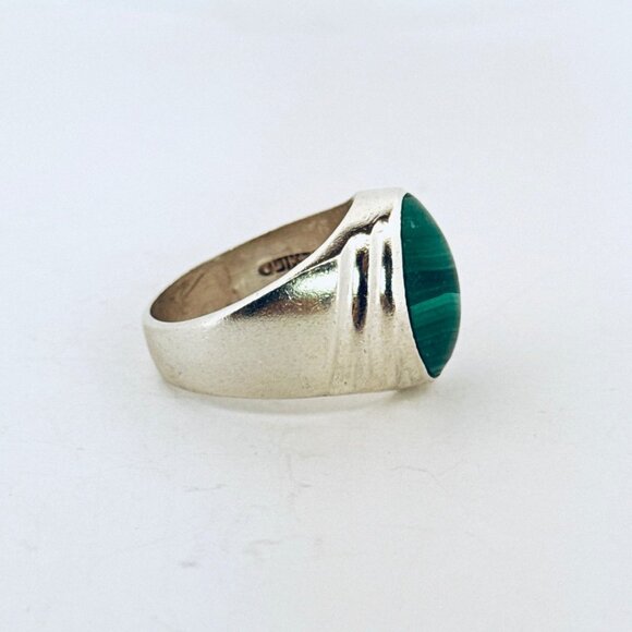 Vintage Mexico 925 Sterling Silver Malachite Men's Ring Size 11.5, 20.8g - Picture 2 of 9